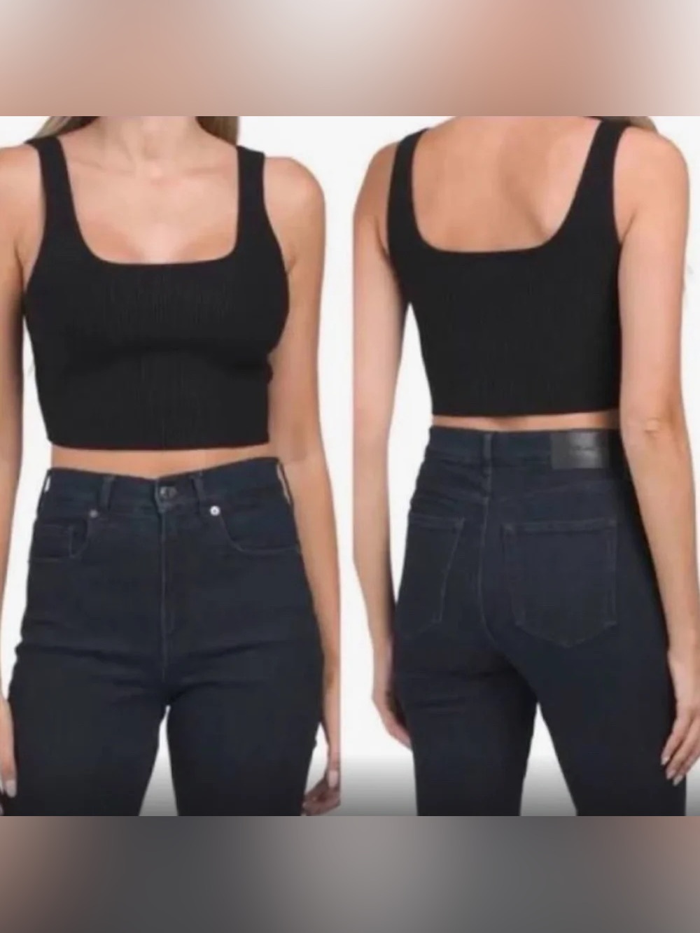 House of Harlow Sculpt Contour Ribbed Crop Tank Top in Black, Size L